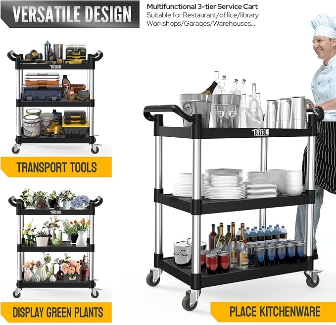 TUFFIOM 3-Tier Plastic Service Utility Cart