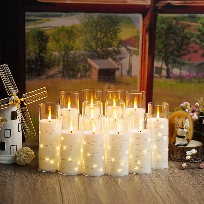 Flameless Candles with Embedded Star String, Suitable (12 Pcs)