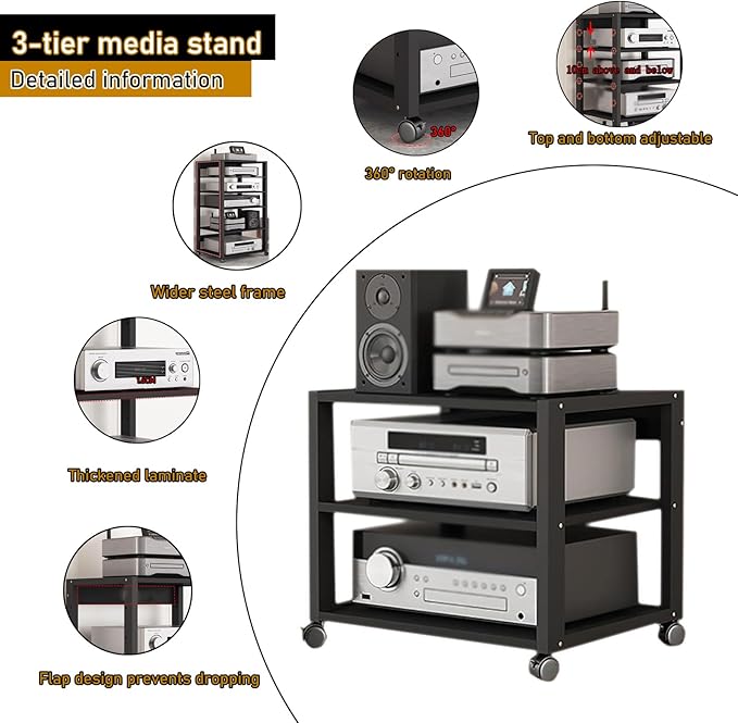 Dernoing 3 Tier Audio Rack Tower, CD Record Player Stereo Receiver AV Equipment