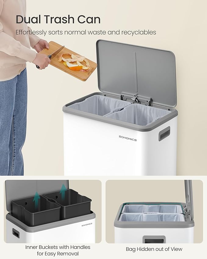 SONGMICS Trash Can, 2 x 8 Gallon Double Garabge Can