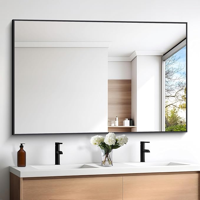 Black Bathroom Mirror for Wall, 60x40 Inch Rectangle Mirrors