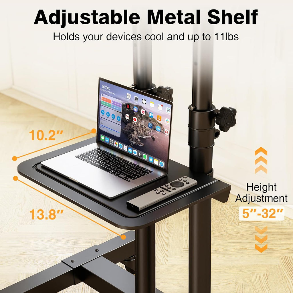 tavr mobile tv stand rolling tv cart floor, side view