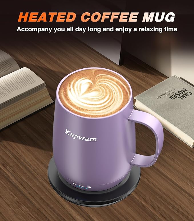 Kepwam Self Heating Coffee Mug T2, 16oz Smart Heated Coffee Mug, 150 Min