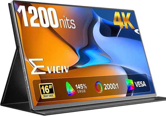 EVICIV Portable Monitor 4K 1200 Nits, 3840 * 2400 UHD, 1MS FreeSync, 2000:1