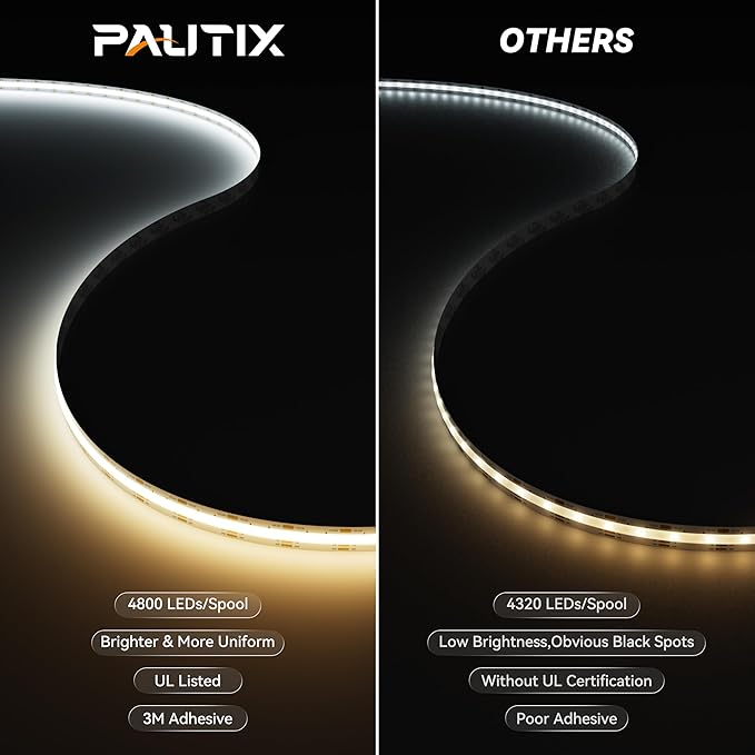 PAUTIX COB LED Strip Lights 2700K-6500K CCT Tunable White 24ft UL-Listed