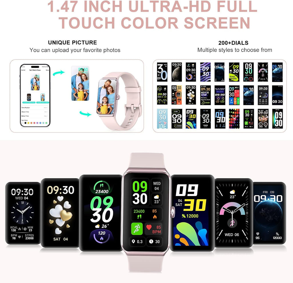 fitness tracker with 24/7 heart rate blood pressure shown in use