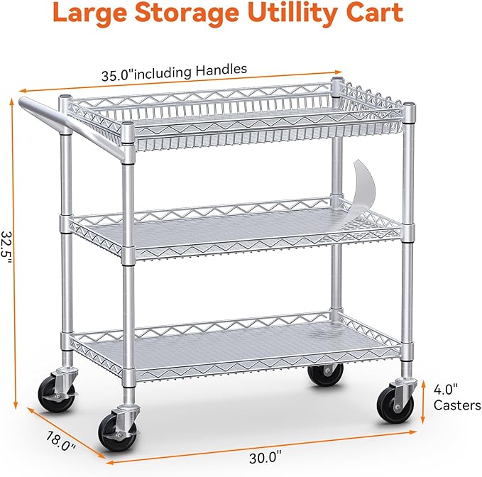 WDT 990Lbs Capacity Heavy Duty Rolling Utility Cart, NSF Rolling Carts