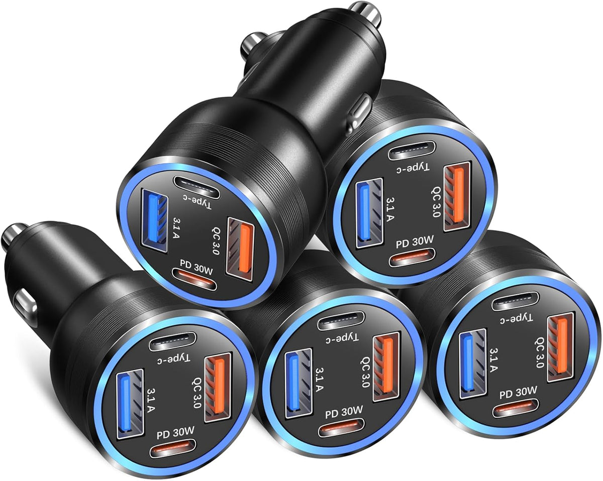 Car Charger 5 Pack, Bangfun 65W Multi Port 12V USB C & USB A Car Charger