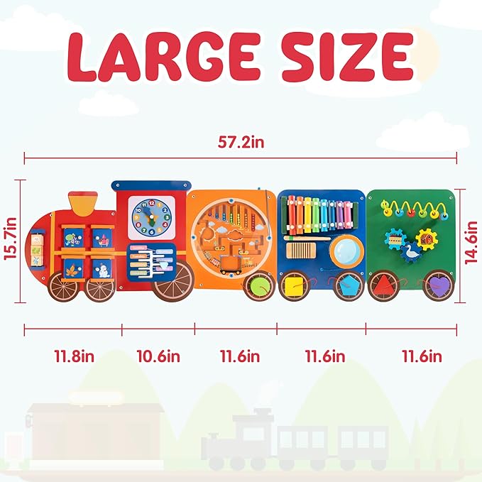 Train Activity Wall Busy Board Panels | 11-in-1 Wooden Sensory Wall Panel