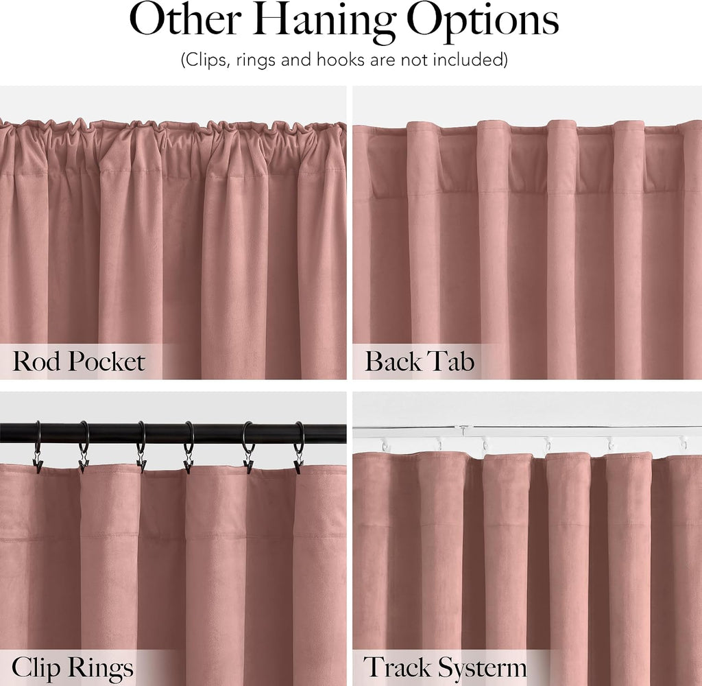 RYB HOME Velvet Curtains 102 inches Long, Extra Long High Ceiling Curtains | Thermal Insulated,Luxurious Home Decor,OEKO-TEX Certified,Apartment Loft Large Windows,W52 x L102,Baby Pink,2 Panels Set