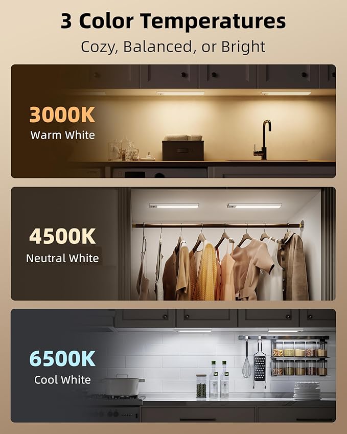 EZVALO 5 Pack Under Cabinet Lighting, 3200mAh Rechargeable Motion Sensor Light