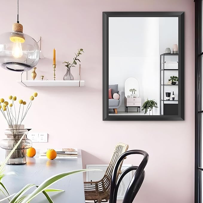 Amorho Black Bathroom Mirror, 24x30 Inch Thick Metal Framed Wall Mirrors