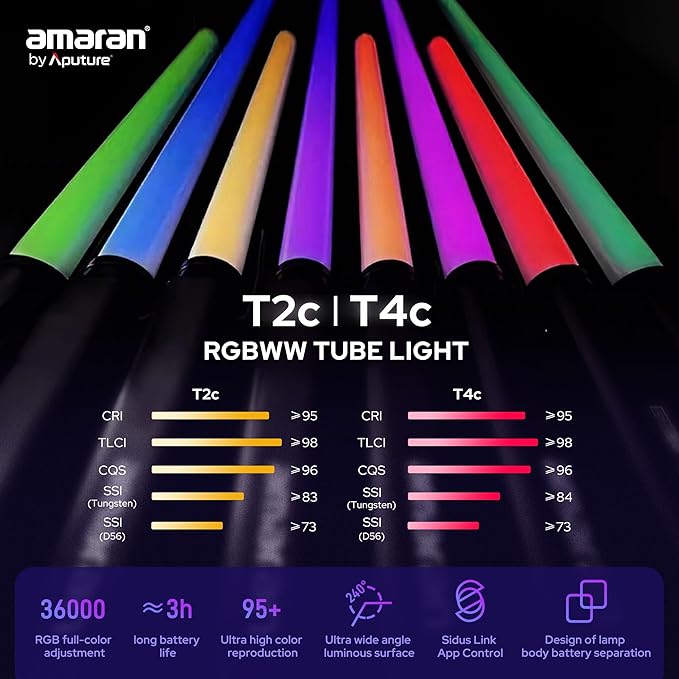 Aputure Amaran T2C RGBWW LED Tube Light 2500K to 7500K, Support APP and DMX