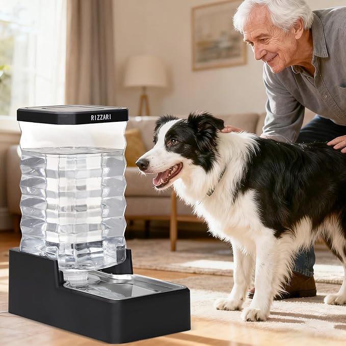 RIZZARI Stainless Steel Pet Water Dispenser: 10L Large Gravity Waterer