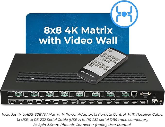 OREI 4K 8x8 Seamless HDMI Matrix Switch Video Wall Controller HDMI Processor