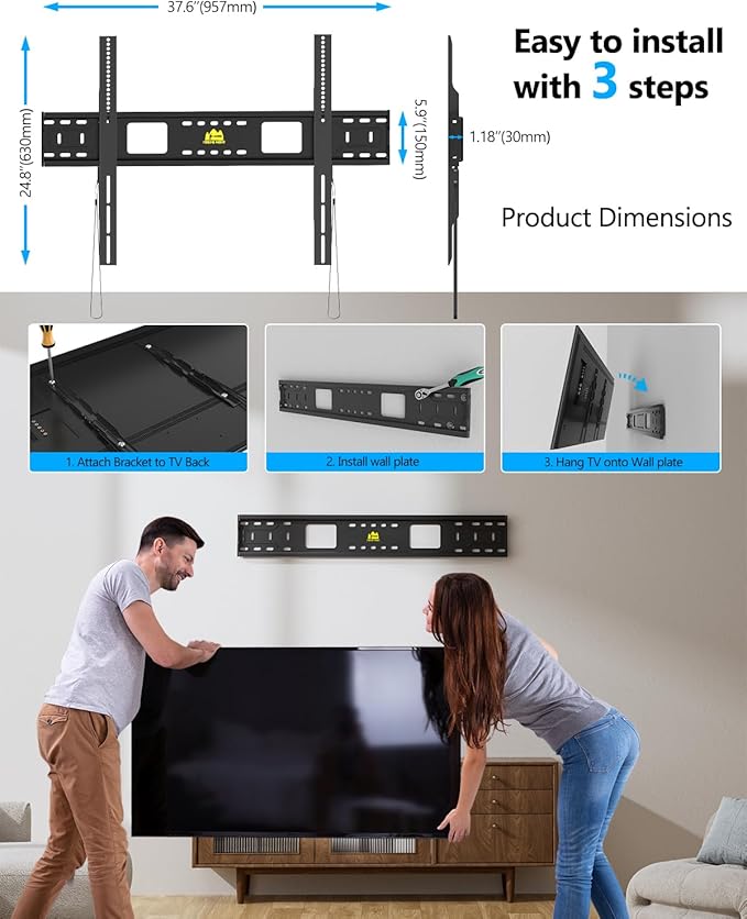 FORGING MOUNT Heavy Duty Fixed TV Wall Mount Holds up to 275Lbs