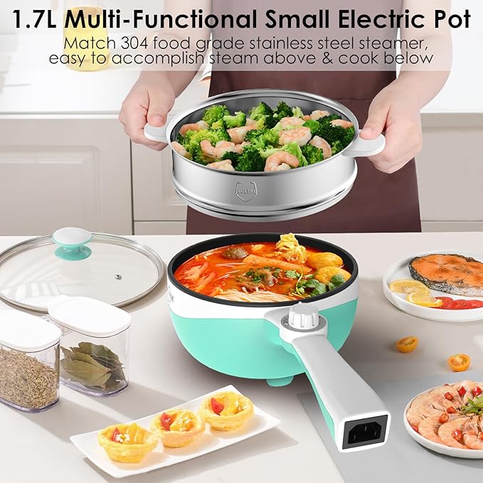 Audecook Hot Pot Electric, 1.7L Mini Electric Skillet Portable Nonstick Sauté