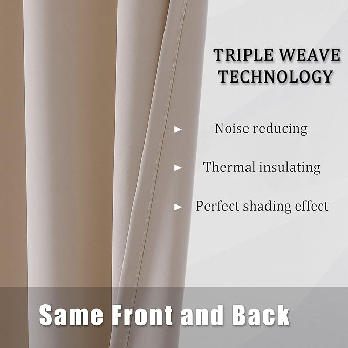 DUALIFE Light Brown Curtains 96 Inches Long Blackout Curtain Panels