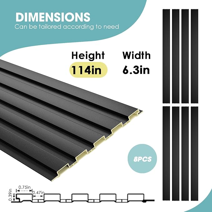 OUZUGIE WPC Acoustic Slat Wall Paneling, Living Room, TV Background, Study Room (8-Pack)