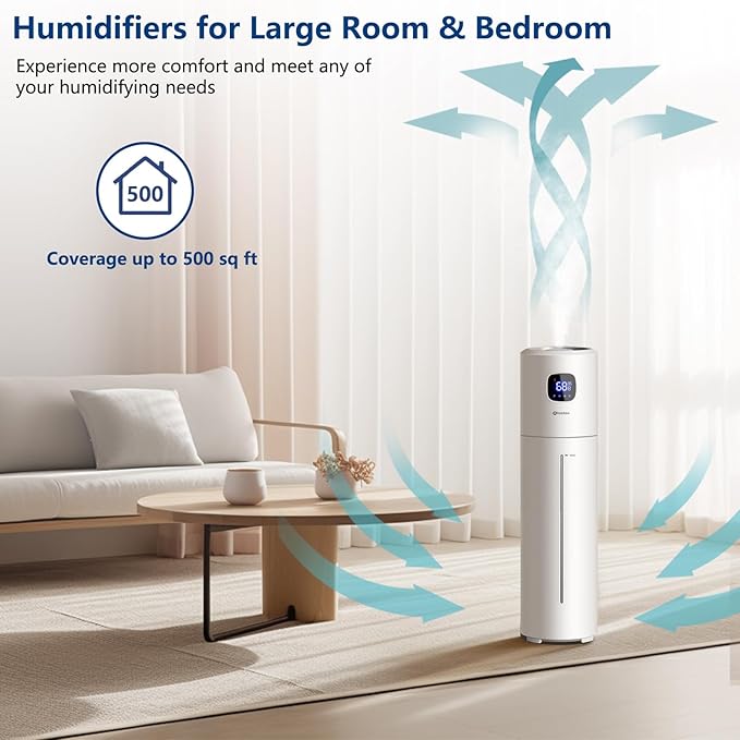 Akeshan Large Humidifiers for Bedroom, 9L/2.5Gal Ultrasonic Cool Mist, Top Fill