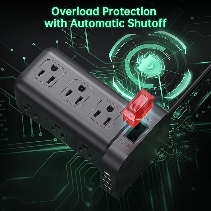 2 Pcs Power Strips with Surge Protection, 6.5 FT Extension Cord with Multiple