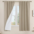 LAMIT Taupe 100% Blackout Linen Curtains, 63 Inches Linen Textured Thermal