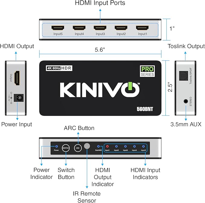 Kinivo HDMI Switch with Audio Extractor 560BNT