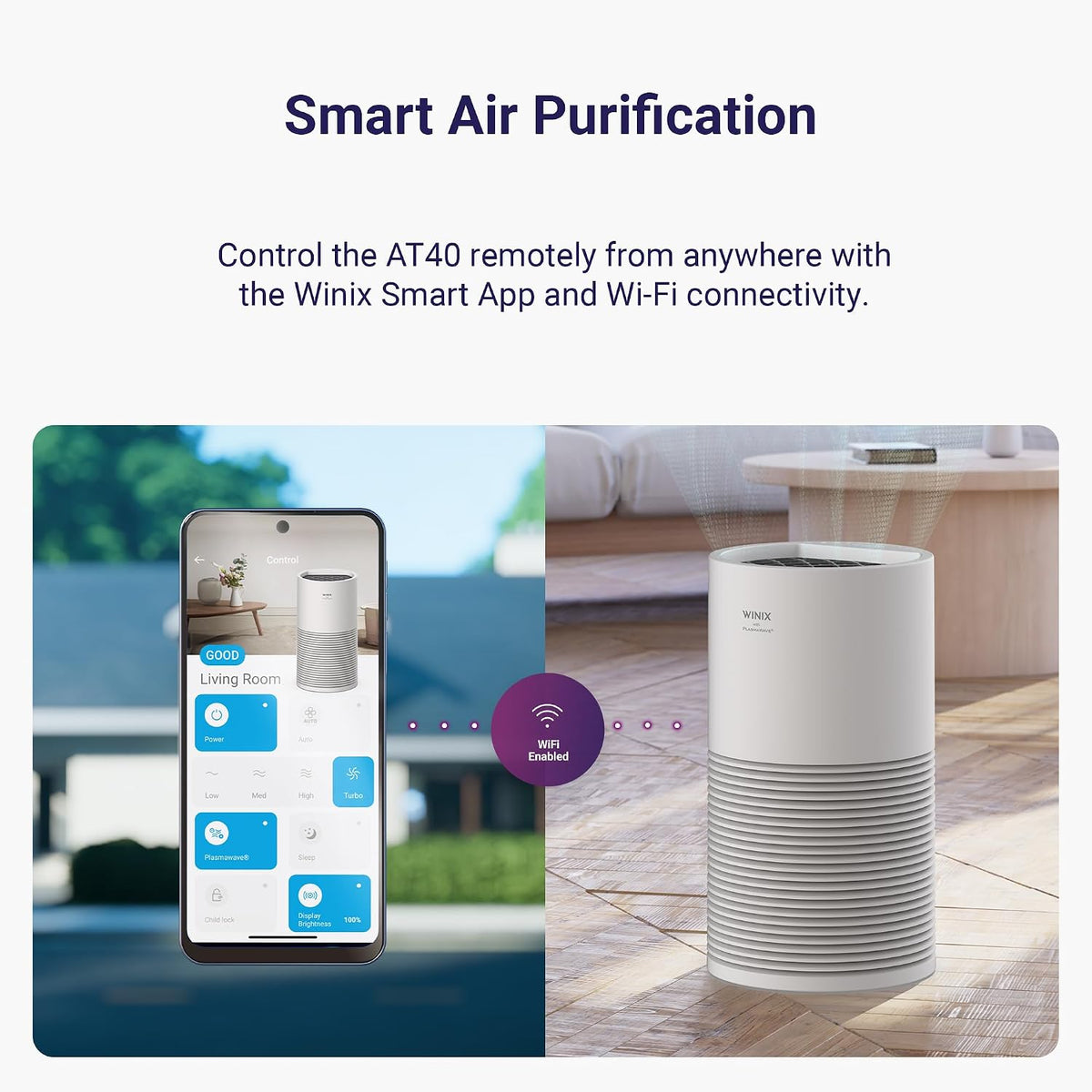 WINIX AT40 Air Purifier with 2 Years of Filters for Extra Large Room Up to 1968 Ft² in 1 Hr With Air Quality Monitor, True HEPA, Carbon Filter and Auto Mode, Captures Dander, Smoke, Dust