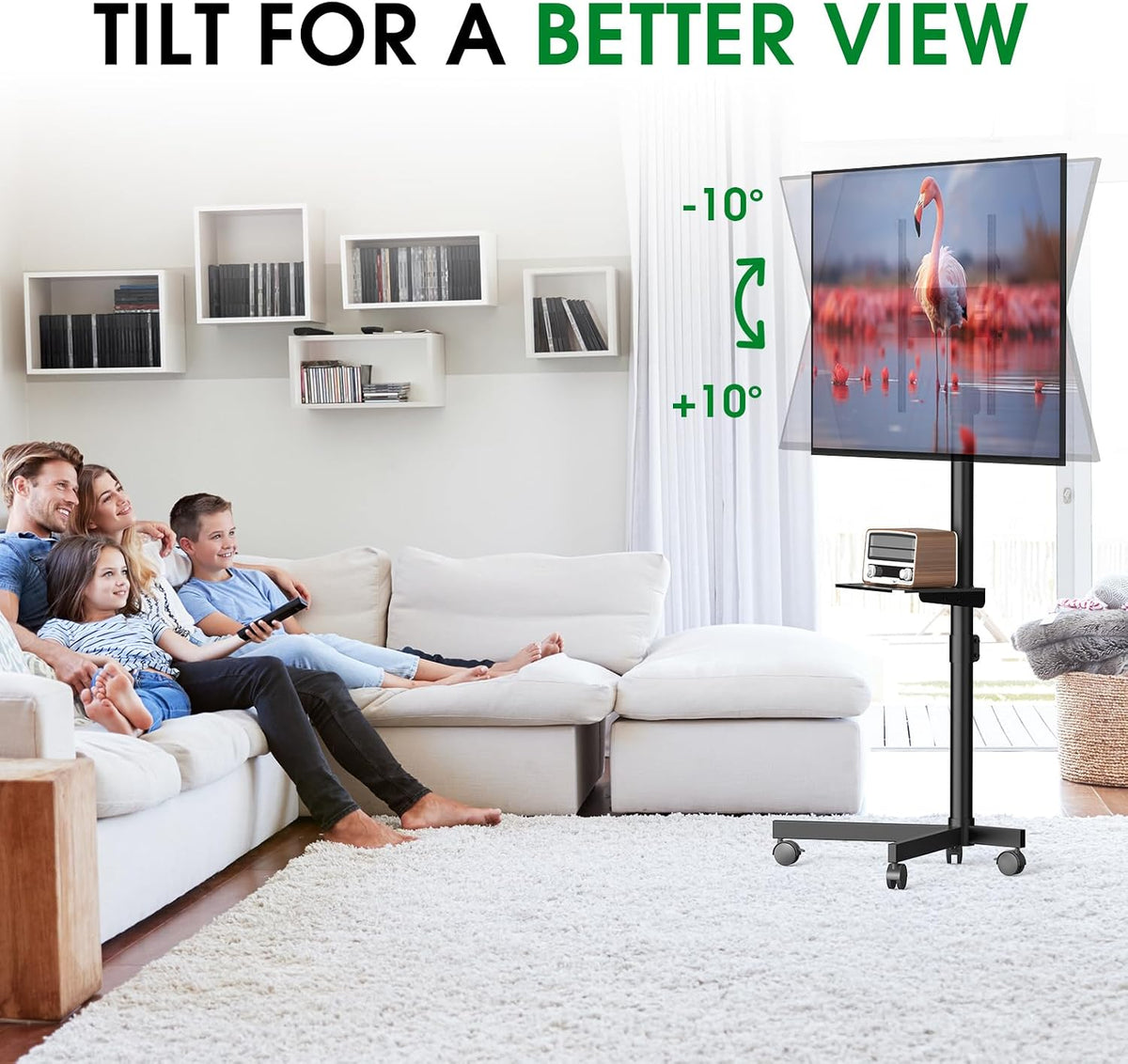 Rolling TV Stand, Portable TV Cart with Wheels/Shelf for 23-60 Inch, Black