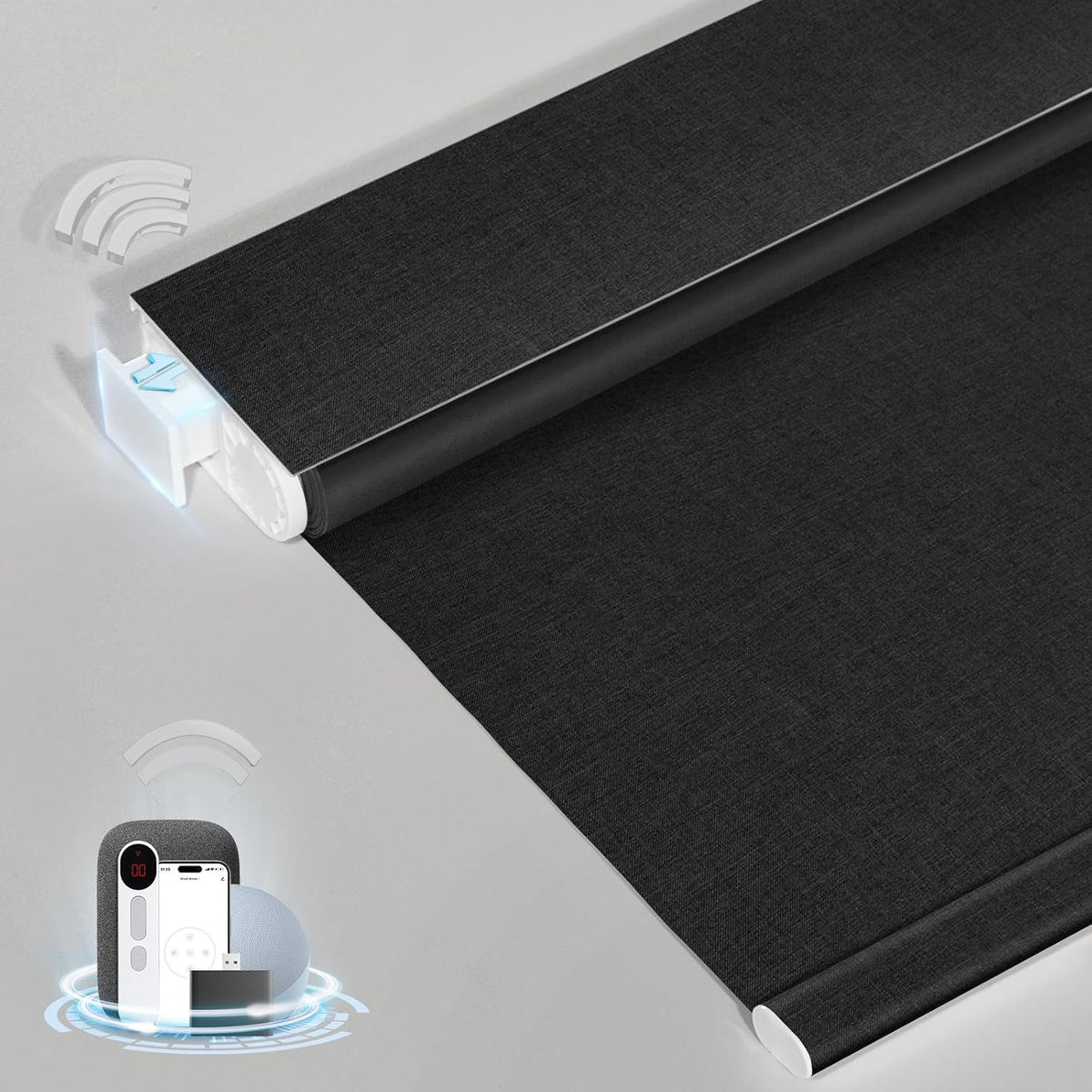 No-Drill Motorized Blackout Blinds with Remote, Black, 35.5" x 72"