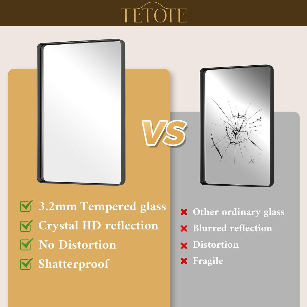 42 x 36 Black Bathroom Mirror Matte Black Metal Framed Vanity Mirror, Tempered Glass, Wall Mounted for Bathroom, Entryway, Bedroom, Living Room(Horizontal/Vertical)