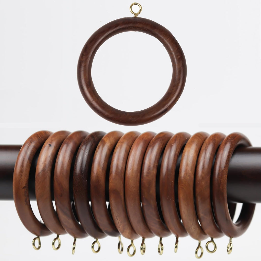 24 Pieces of 3 Inch Wooden Curtain Rod Rings, Drapery Rod Rings for 1.75-2 inch Rod Pole, Natural Rosewood (24, 2.2 INCH Inner Dia)