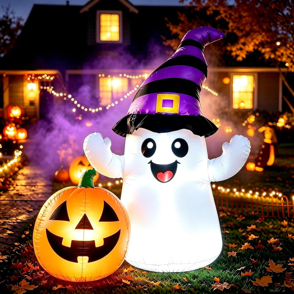 Toiyjofe 5.5FT Halloween Inflatables Ghost with Pumpkin Yard Decoration