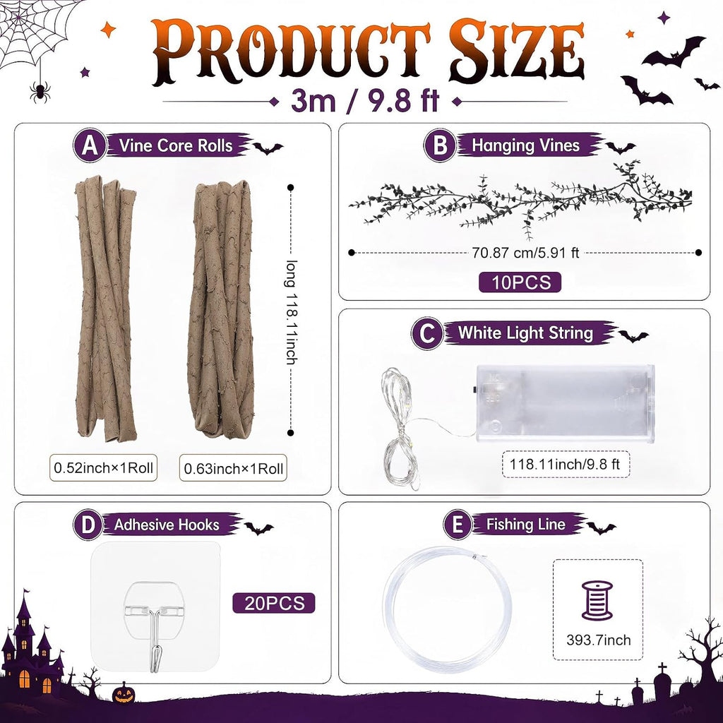 Bucherry 36 Pcs 3D Halloween Tree Decoration Black Willow Vine Twig Garland