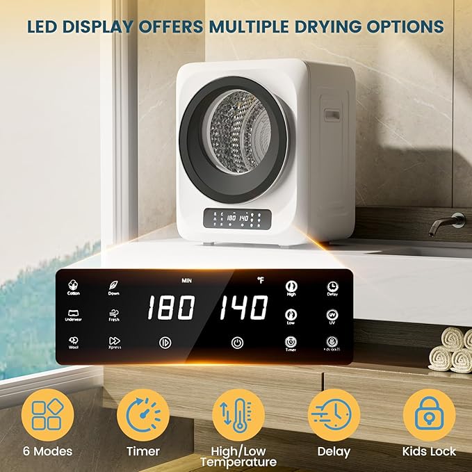 Zynkez 12Lbs Portable Clothes Dryer, 120V 850W Electric Compact Laundry Dryer