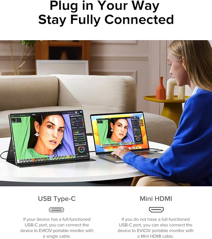 EVICIV Portable Monitor 4K 1200 Nits, 3840 * 2400 UHD, 1MS FreeSync, 2000:1