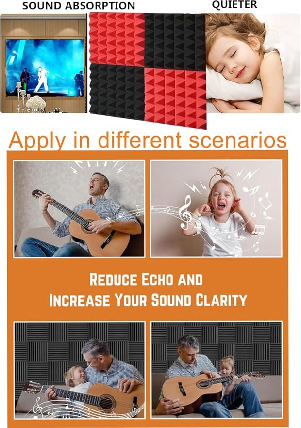 Acoustic Foams Panels 24 Pack 2" x 12"x 12" Sound Proof Foam Panels