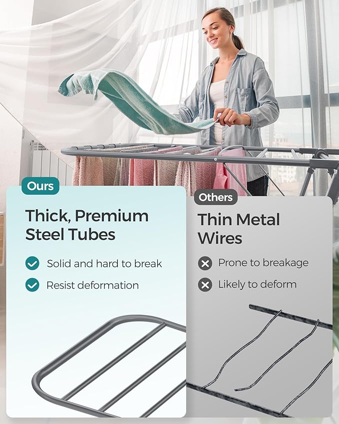 SONGMICS Clothes Drying Rack, Foldable 2-Level Laundry Drying Rack,