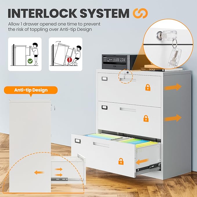 3 Drawer File Cabinets for Home Office, Metal Filing Cabinet