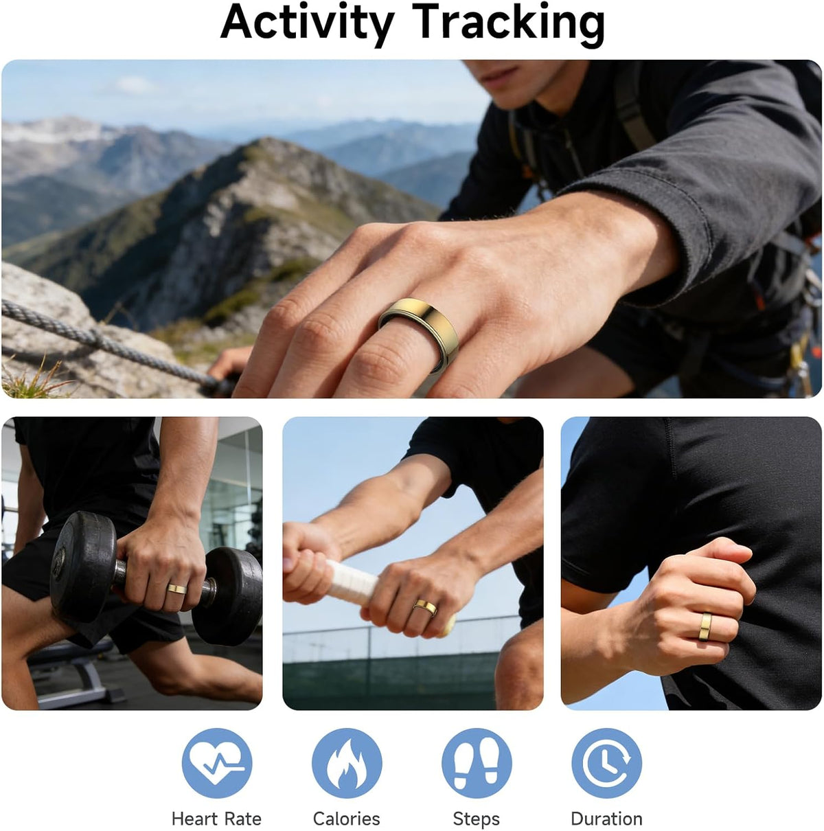 Smart Ring for Women Men, Health Tracker, Fitness Ring (Gold, 7#)