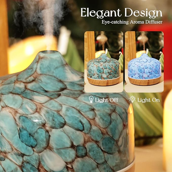 Porseme 500ml Glass Essential Oil Diffuser Aromatherapy Ultrasonic Cool Mist
