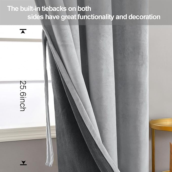 JIUZHEN Soft Silver Grey Velvet Curtains 84 inch Long, Room Darkening Smooth