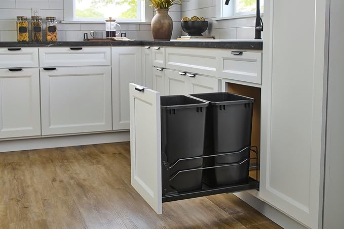 Rev-A-Shelf 35 Qt Double Pullout Under Cabinet Kitchen Trash Cans w/Soft-Close