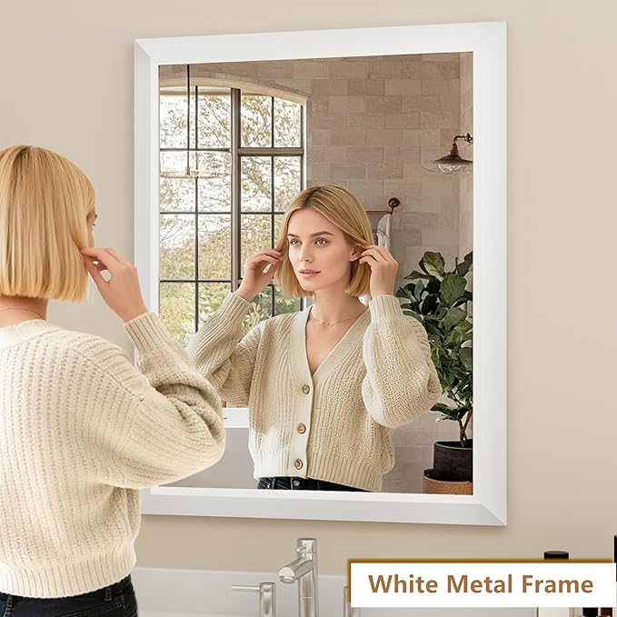 SMIROR Matte White Bathroom Mirror