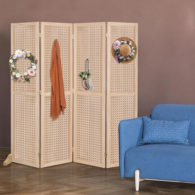 Bonnlo 4 Panel Pegboard Freestanding, 5 FT Portable Display Board Organizer