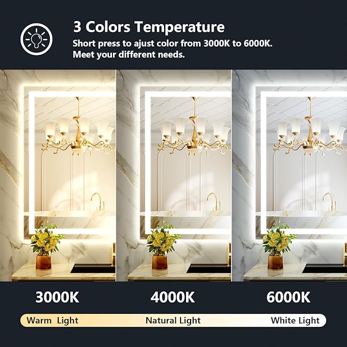 YEELAIT 44x36 Inch LED Bathroom Mirror