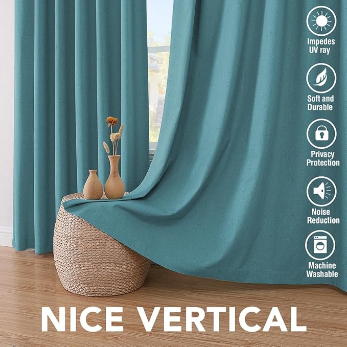 H.VERSAILTEX Linen Blackout Curtains 63 Inches Long 100% Absolutely Blackout