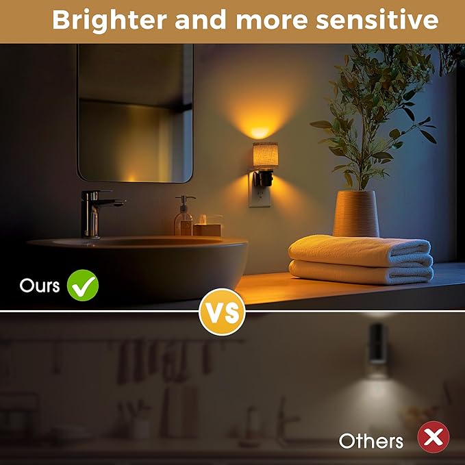 L LOHAS LED Night Lights Plug into Wall, 2 Pack Linen Fabric Cylinder Decor