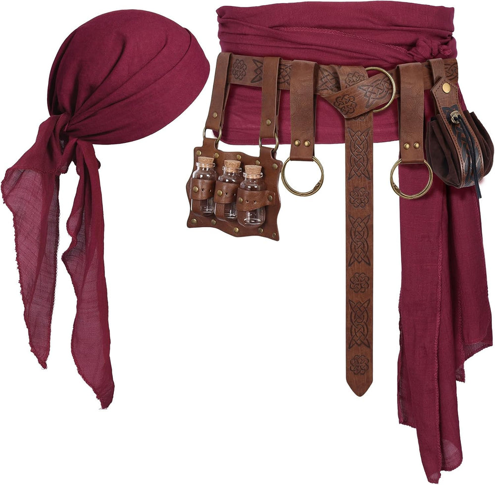 Pirate Costume Accessories Bandana Renaissance Belt Pouch for Cosplay