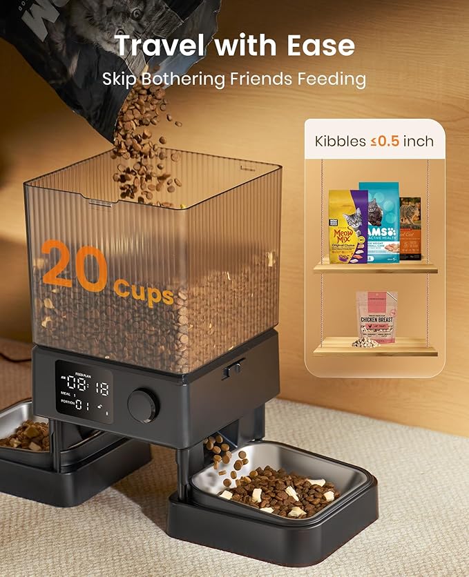 oneisall Automatic Cat Feeder for 2 Cats, 20 Cups/5L Automatic Cat Food